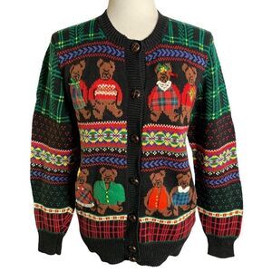 Vintage 90s Susan Bristol Cardigan Sweater S Black Teddy Bears